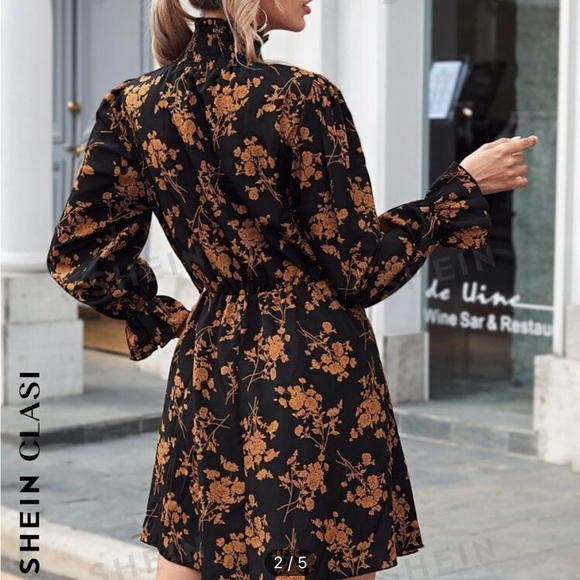 SHEIN clasi | shirred high neck flounce sleeve floral minidress | sz 6 nwot. - Picture 4 of 11